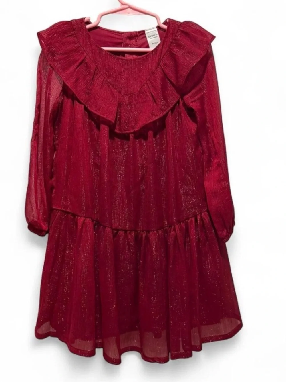 Carter's Shimmery Red Girls Dress with Ruffle Yoke